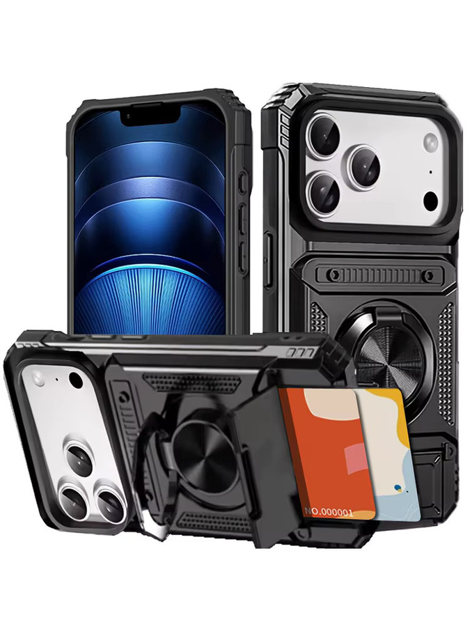 Robuste iPhone Hülle mit Kartenfach und Ständer in Schwarz für iPhone 17 bis iPhone 11 Modelle - Bild 6