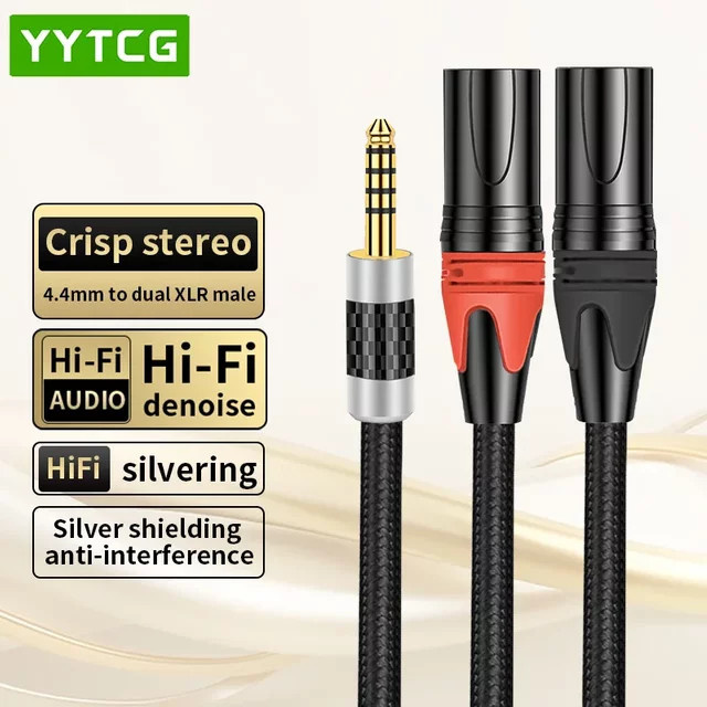 YYTCG Hifi Audio Kabel mit 4,4mm auf Dual 2xlr Symmetrischer Stecker und Buchse, versilbertes OFC Kabel in Schwarz/Silber - Bild 1