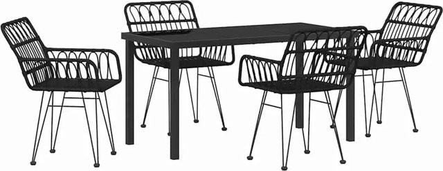 vidaXL Garten Essgruppe 5-teilig aus Poly-Rattan und Stahl in Schwarz mit Sicherheitsglas - Bild 1