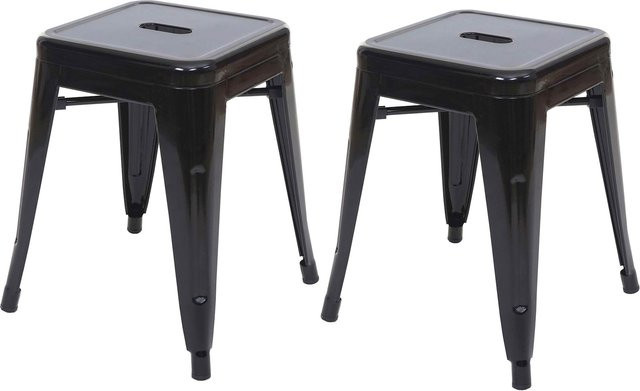 2er-Set stapelbare Metallhocker MCW-A73 im Industriedesign, schwarz - Bild 1