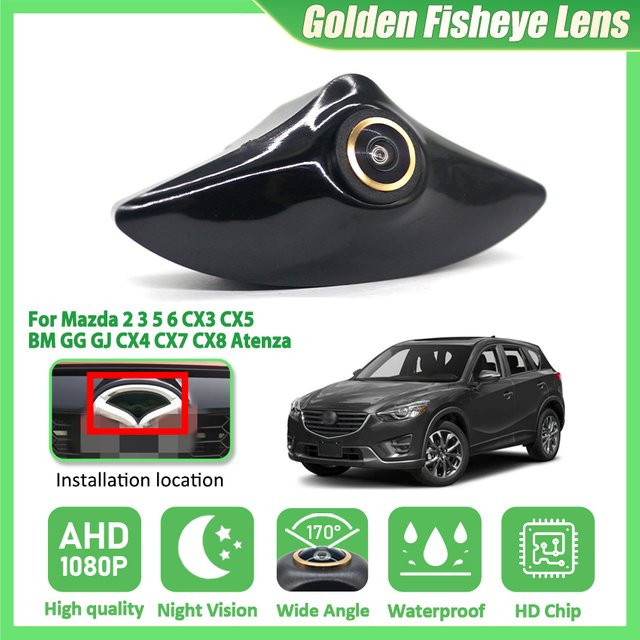 HESHECAM 1080P Full HD Auto Frontkamera mit Logo für Mazda 2 3 5 6 CX3 CX4 CX5 CX7 CX8 Atenza in Schwarz mit 170 Grad Sichtfeld und AHD-Unterstützung - Bild 1