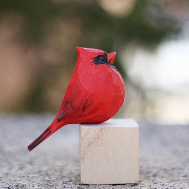 Handgemachte rote Vogel Figur aus Harz als Tischdekoration, Nördlicher Kardinal Paar in Rot - Bild 1