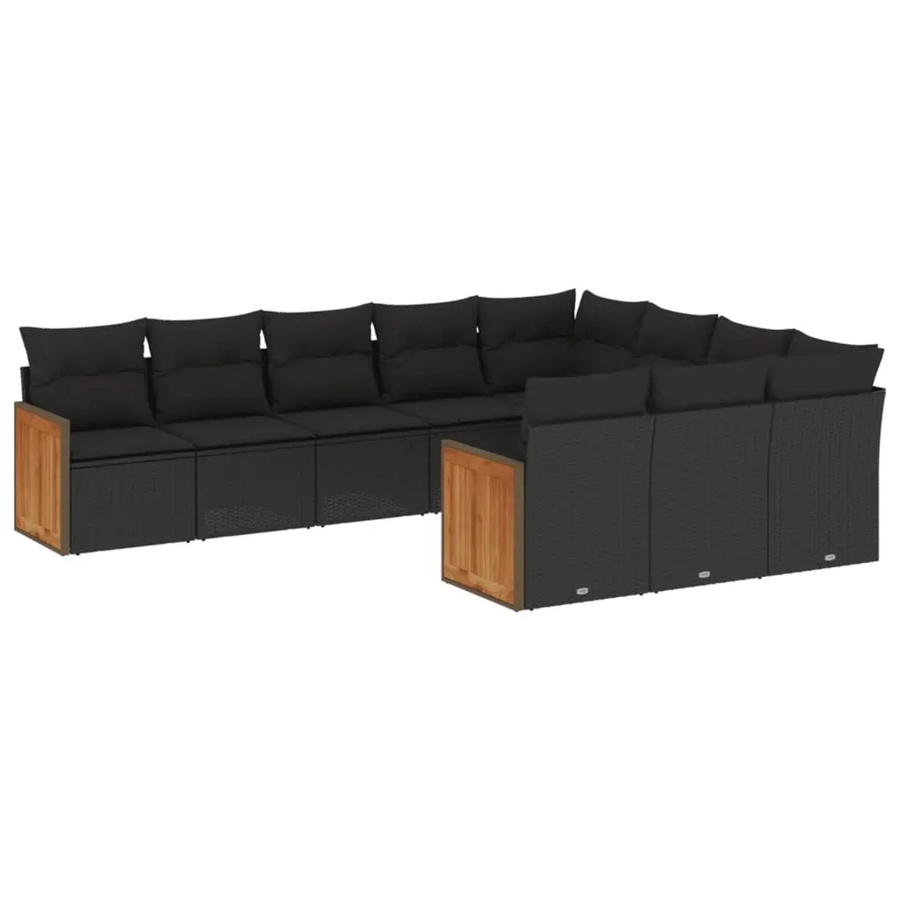 vidaXL 10-teilige Garten-Sofagarnitur in L-Form aus schwarzem Poly-Rattan mit UV-beständigen Kissen und pulverbeschichtetem Stahlgestell - Bild 2