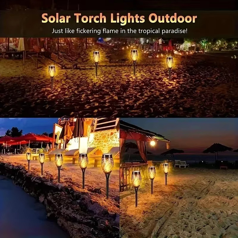 ESMARTER Solar Flammen Fackel mit 12 LED, Wasserdichte Outdoor Stehlampe in Schwarz für Garten, Terrasse und Gehweg - Bild 4
