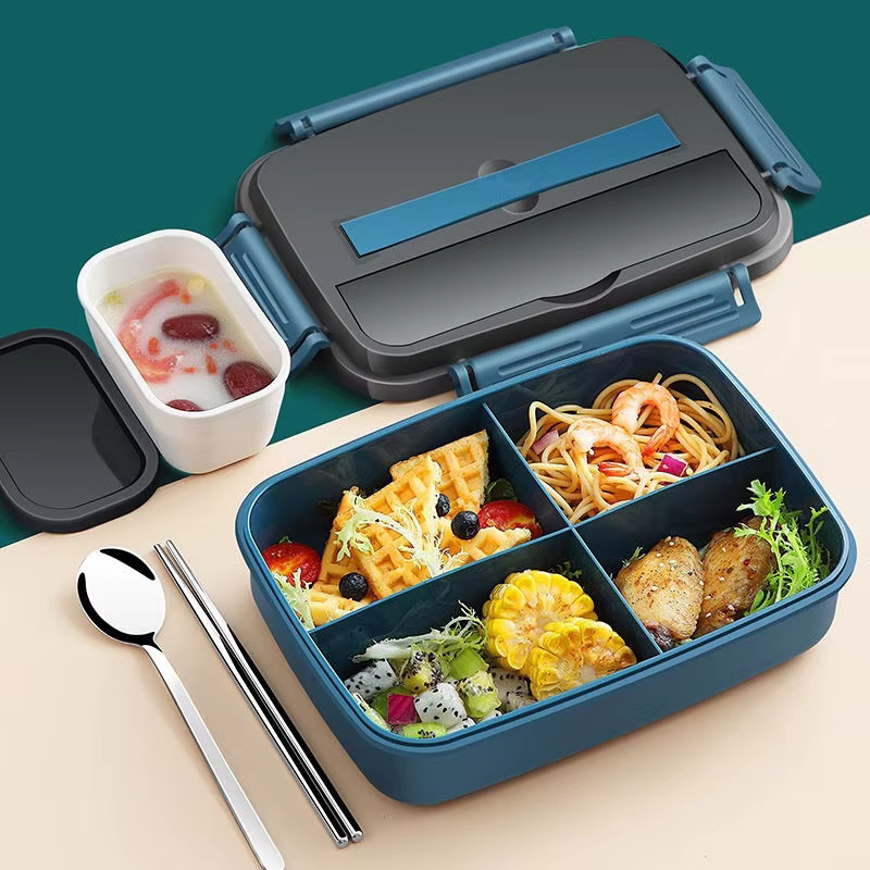 JANKNG Bento Box Lunch Box mit Besteck, mikrowellengeeignet, auslaufsicher und BPA-frei, in Rot oder Blau - Bild 2