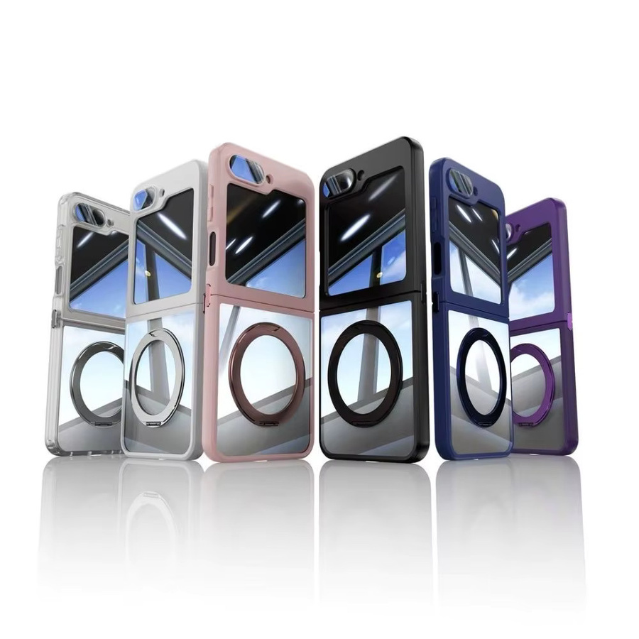 Schutzhülle mit mattem durchscheinendem Rahmen und magnetischem drehbarem Ring Kickstand für Samsung Galaxy Z Flip 7 FE, Z Flip 6, Z Flip 5, Z Flip 4, Z Flip 3 in Blau - Bild 4