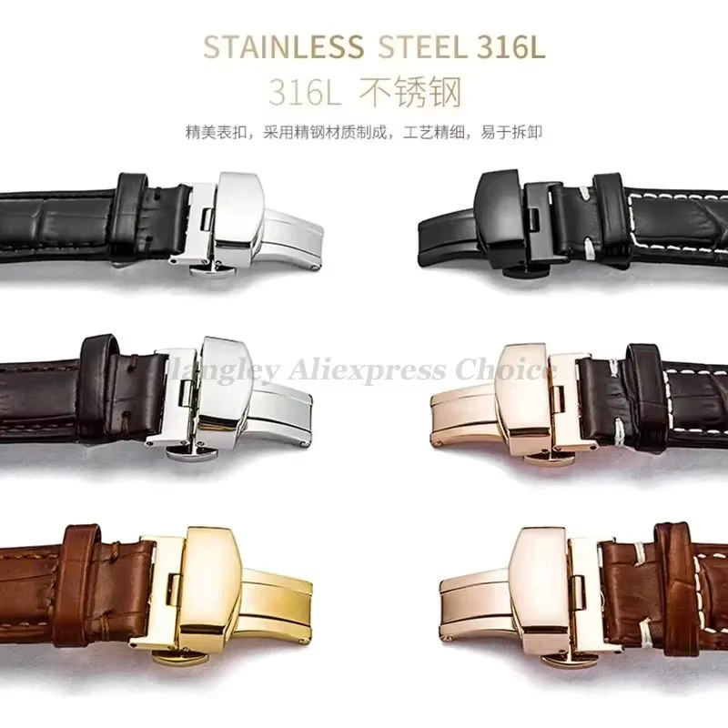 Uhrenarmband Langley, Leder, Edelstahl, Schmetterlingsverschluss, Unisex - Bild 2
