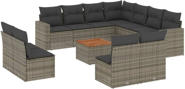vidaXL 12-teilige Garten-Sofagarnitur in L-Form aus Polyrattan mit grauen Kissen und Metallrahmen - Bild 1