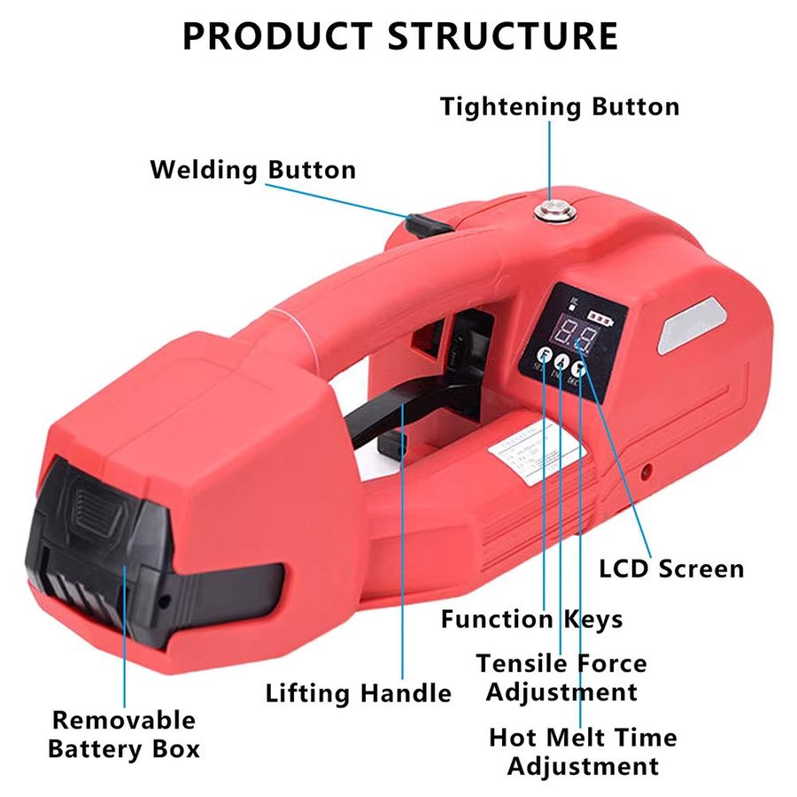 Podofo K2 Automatische Elektrische Umreifungsmaschine für PET/PP Bänder 11-16 mm in Rot mit Digitalanzeige - Bild 5