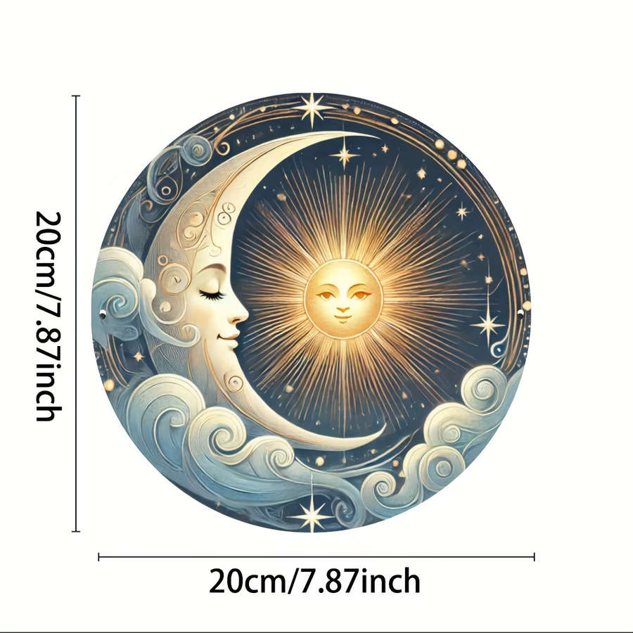 Potdemiel Wandkunst Sonne und Mond aus Aluminium, runde Metall-Wandplatte mit Stern und Mond, Mehrfarbig, Durchmesser: 20,3 cm - Bild 2