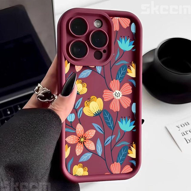 Stoßfeste Silikon Handyhülle mit rosa Pfirsichblüten Design für iPhone 16 15 14 13 12 11 Pro Max X XR XS 7 8 Plus von Yiran bag in Pink und Multicolour - Bild 1