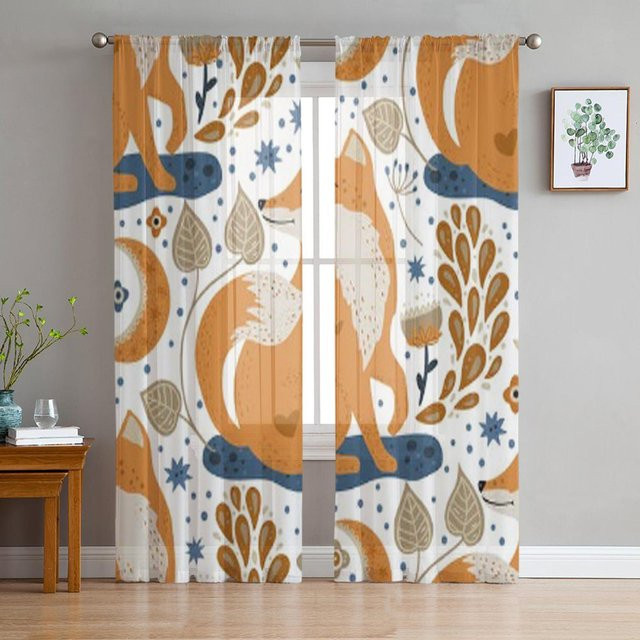 Nordic Fox Transparente Tüll-Fenstervorhänge aus Chiffon in Weiß, B: 135 cm, H: 114 cm - Bild 1