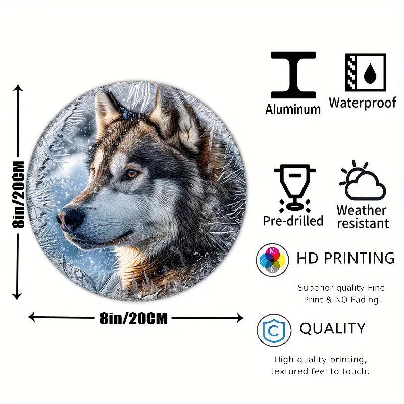 Rundes Aluminium-Wandschild Potdemiel mit Alaskan Malamute Motiv und Schneeflocken-Design, rustikale Dekoration in Multicolour, Durchmesser: 20,32 cm - Bild 5