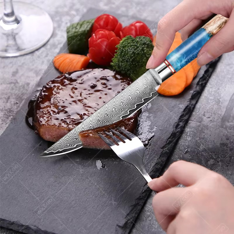 WXCOO Japanisches Damast-Küchenmesser in Silber als Mehrzweck-Kochmesser für Fleisch, Fisch und Obst - Bild 3