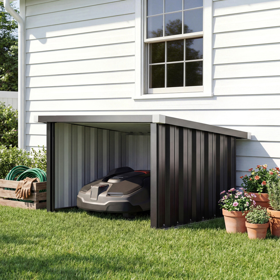 Outsunny Mähroboter Garage aus verzinktem Stahl mit Pultdach in Dunkelgrau, B/T/H: 108 x 86 x 62,5 cm - Bild 2
