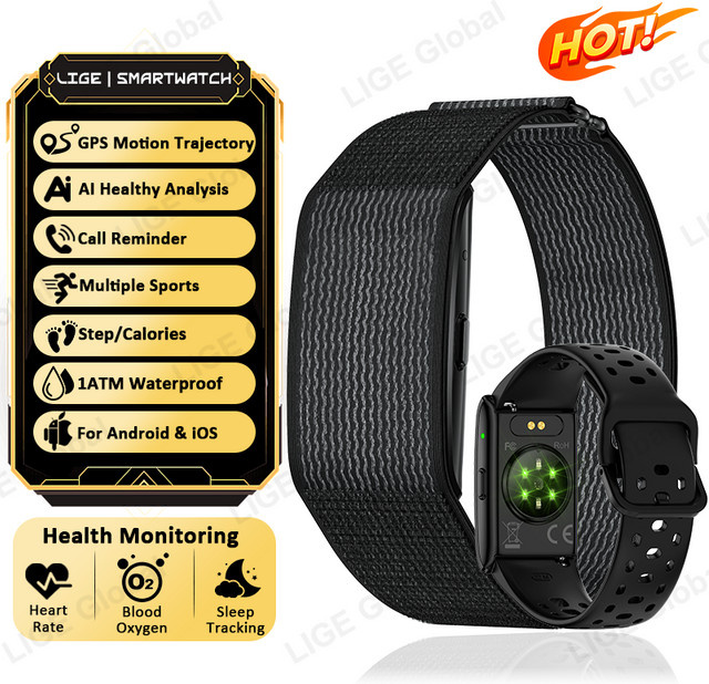LIGE Smart-Armband mit GPS-Streckenverfolgung und KI-Gesundheitsmonitor in Schwarz für dich - Bild 1