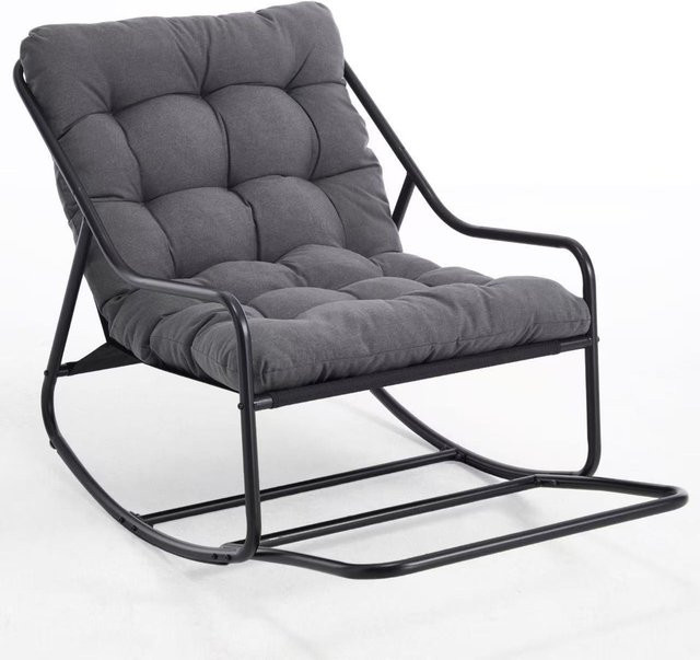 Moderner Outdoor-Schaukelstuhl mit Komfortkissen aus Metall in Grau und Schwarz, B/T/H: 75 x 116 x 82 cm - Bild 1