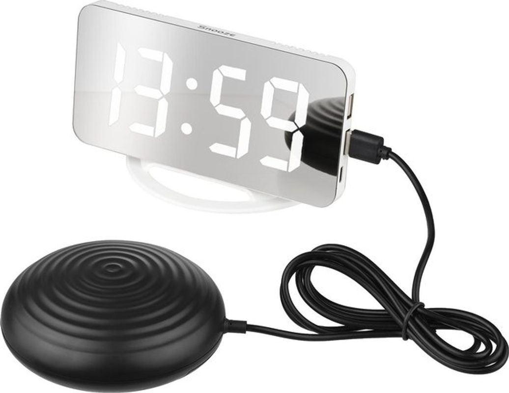 Tooarts Digitaler Spiegelwecker mit Vibrationsfunktion und Beleuchtung, Weiß, B/H/T: 15,8 x 15,8 x 1,3 cm - Bild 1