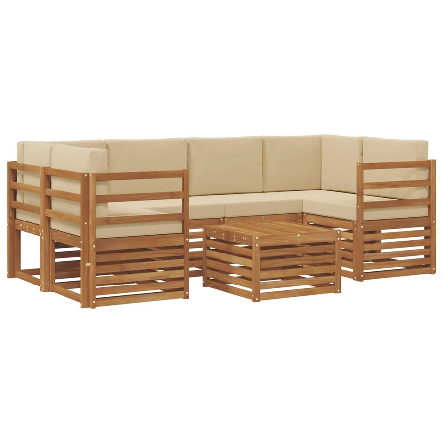 vidaXL Sofagarnitur 7-teilig aus Massivholz Akazie in Natur und Beige mit Polsterung und Kissen - Bild 2