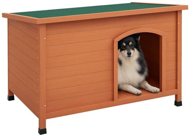 PawHut Hundehütte aus Fichtenholz in Orange mit wetterfestem, abnehmbarem Dach und erhöhtem Boden, B/H/L: 65,5 x 68 x 100 cm - Bild 1