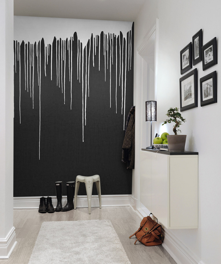 Rebel Walls Mural Colour Rain Abstrakte Wandgestaltung in Weiß und Schwarz Modern - Bild 1