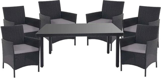 MCW Poly-Rattan-Garnitur Hamar 7-teilig in Anthrazit mit Kissen in Anthrazit - Bild 2