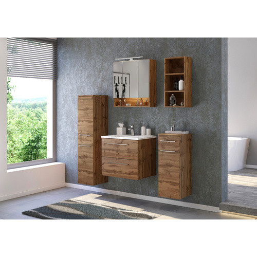 HELD MÖBEL Waschtisch-Set LIVORNO in Braun und Weiß, 5-teilig, modern und wandmontiert - Bild 1