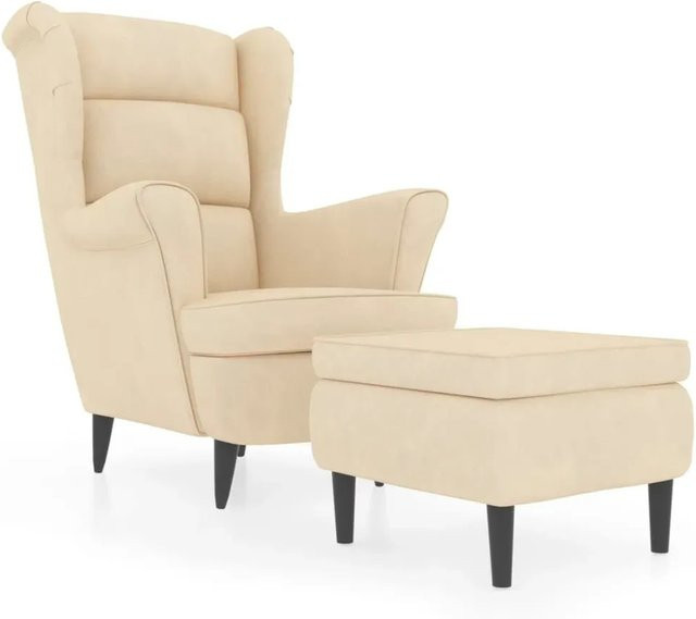 vidaXL Ohrensessel mit Hocker in Beige aus Samt mit Holzgestell - Bild 1