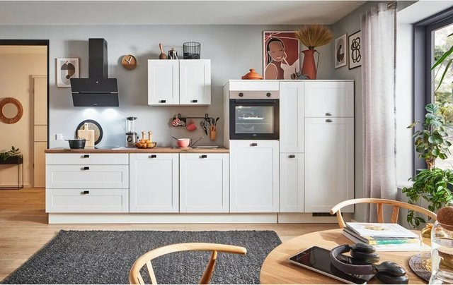 pino Küchenzeile Weiß Matt mit 1 Geräteschrank und 1 Apothekerschrank, Breite: 350 cm, Höhe: 174 cm, Tiefe: 60 cm - Bild 1