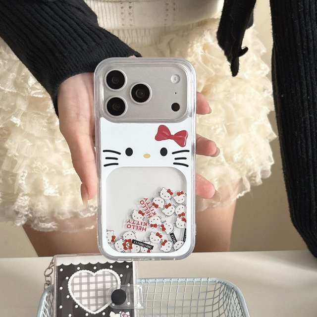 Sanrio Hello Kitty Handyhülle mit Glitzer und Schleife in Weiß für iPhone 13 14 15 16 17 Pro Max - Bild 1