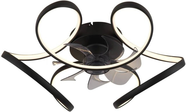 Globo Lighting LED-Deckenventilator modern in Schwarz und Transparent mit Fernbedienung und Dimmfunktion, H: 21 cm, D: 56 cm - Bild 1