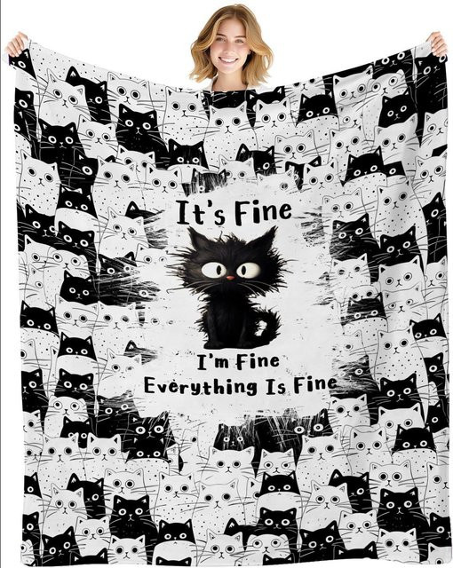 AXULUXAL Katzendecke aus ultraweichem Flanell in Schwarz und Weiß, B/T: 127 x 101 cm - Bild 1