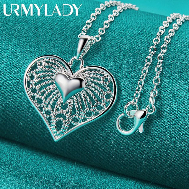 URMYLADY Halskette mit Herz-Anhänger, 925 Silber, Damen, 40,6 cm - Bild 1