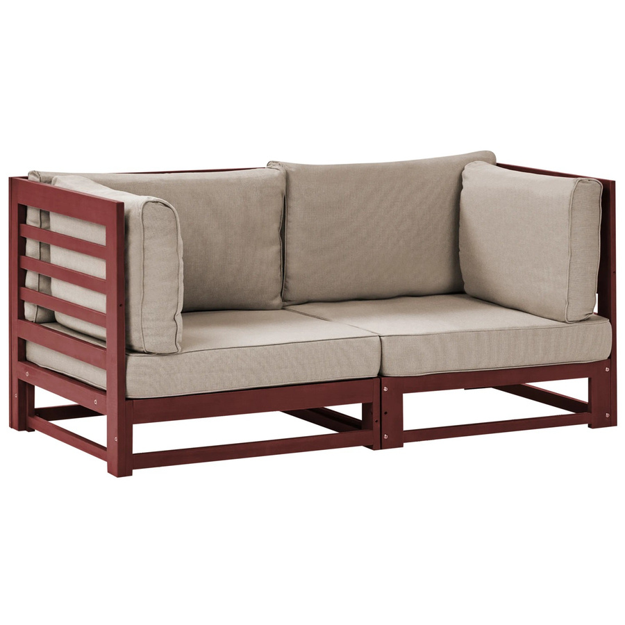 Beliani Gartensofa TRANI Dunkelrot mit Polsterung und Kissen aus Akazienholz, B/T/H: 150 x 75 x 72 cm - Bild 2