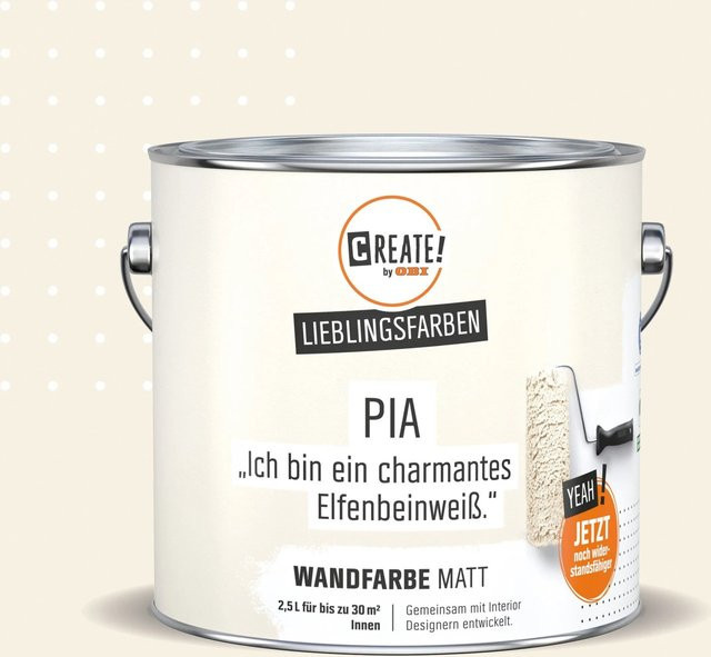 CREATE! by OBI Wandfarbe Lieblingsfarbe Pia Elfenbeinweiß Matt 2,5 l - Bild 1