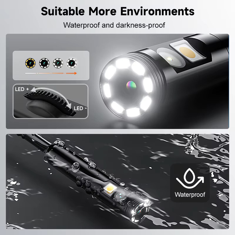 BUMBORN 3-in-1 Endoskop mit Doppellinse und 1080P Auflösung für iPhone, Type-C und Android, 8mm Boreskop Inspektionskamera in Schwarz - Bild 6