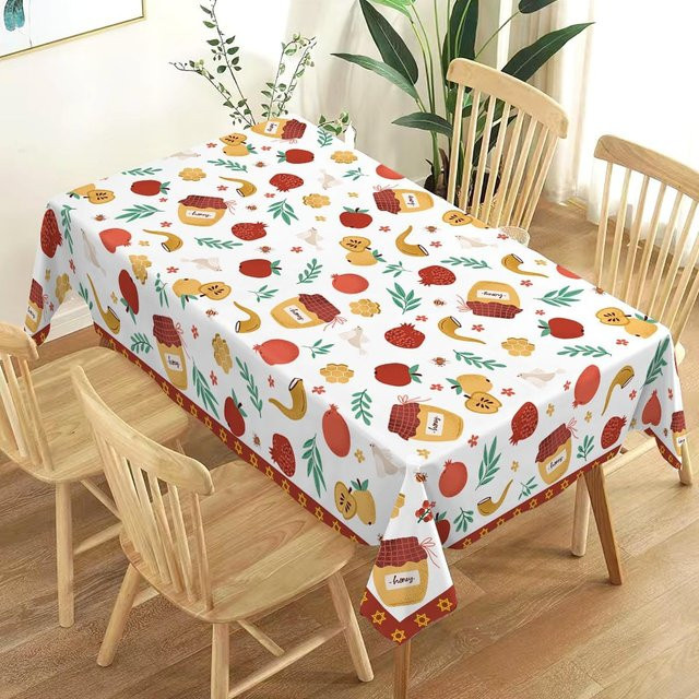 Rechteckige Tischdecke JMG Household Supplies für Rosh Hashanah Shana Tova Jüdisches Neujahrsfest, Farbe: Weiß, B/T: 140 x 140 cm - Bild 1
