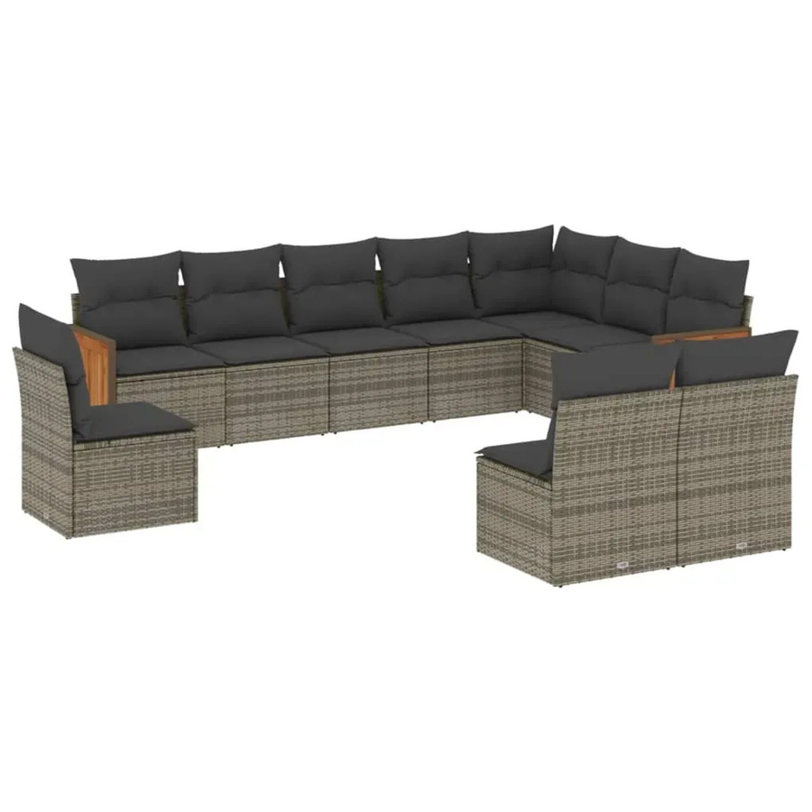 vidaXL 10-teilige Garten-Sofagarnitur in U-Form aus Polyrattan und Akazienholz, Grau - Bild 2