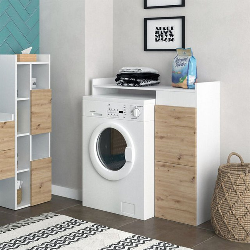 Vicco Waschmaschinenschrank Alf für das Badezimmer in Weiß und Artisan-Eiche, B/T/H: 99 x 33,8 x 98 cm - Bild 2
