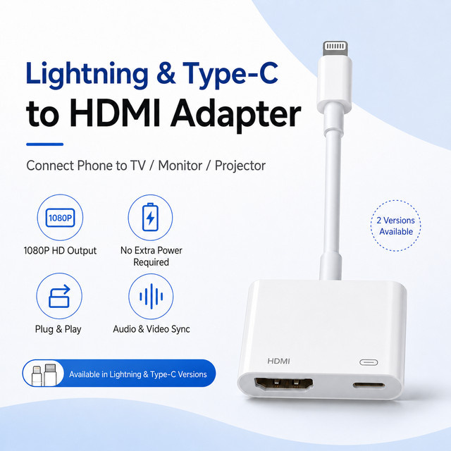 Digital AV Adapter Lightning zu HDMI und USB-C für iPhone, 4K Video und Audio mit 60Hz Unterstützung, Farbe: Weiß - Bild 1
