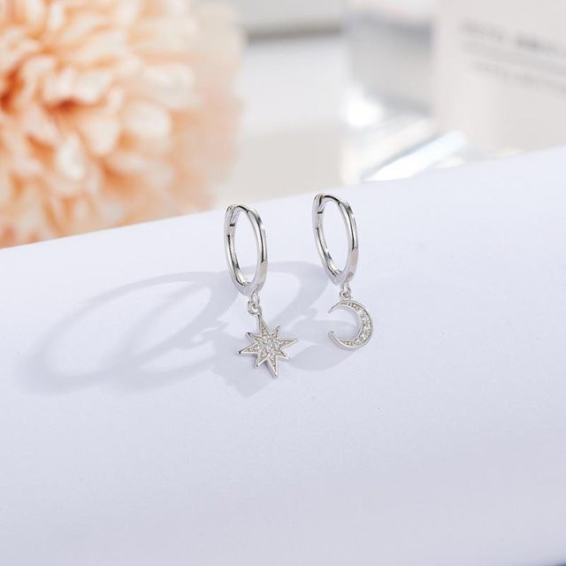 REETI Creolen 925 Silber, Stern Mond, Zirkonia, Damen - Bild 1