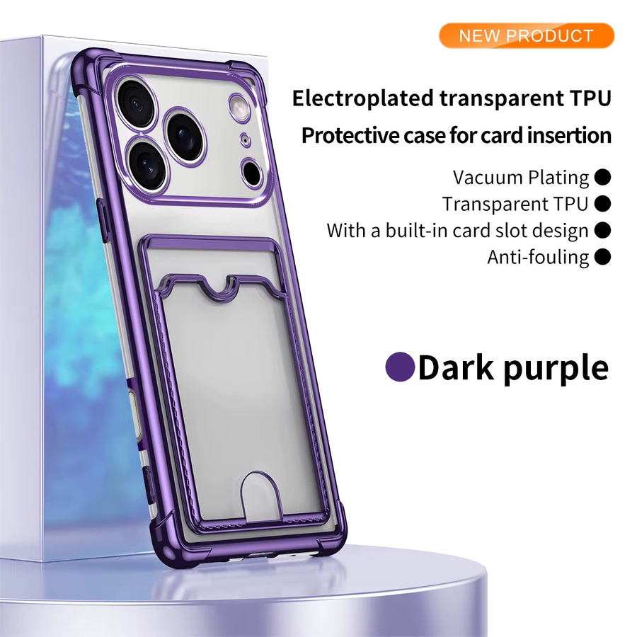 Transparente Handyhülle mit Kartenhalter für Apple iPhone 11 bis iPhone 17 Pro Max in Transparent, Blau und Lila - Bild 2