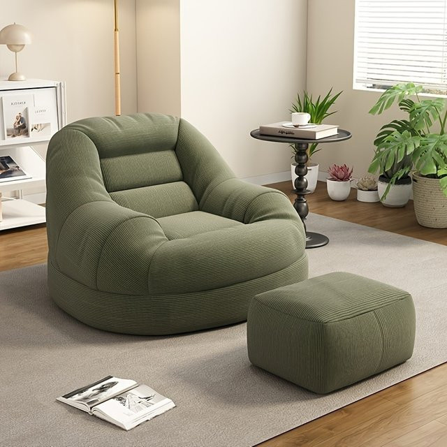 LIUSHADUOLA Lazy Tatami-Sofa mit Fußhocker, moderner Einzelstuhl in Grün für Wohnzimmer, Schlafzimmer oder Büro - Bild 1