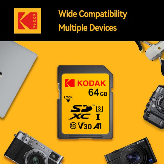 Kodak SD-Speicherkarte für DSLR-Kameras mit 256 GB, UHS-I U3 V30 für 4K-Videos inklusive Kartenleser - Bild 1