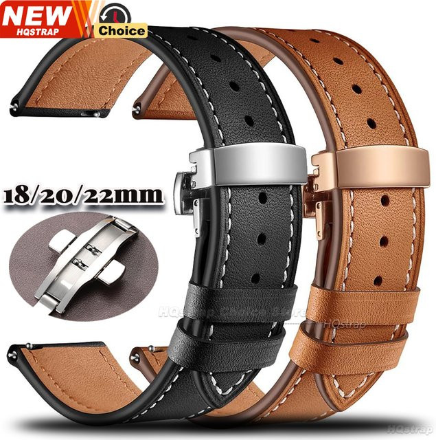 HQstrap Uhrenarmband Leder, Schwarz, Braun, Unisex, Schmetterlingsschnalle - Bild 1