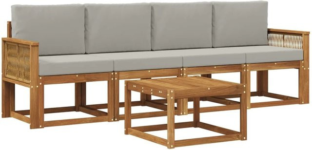 vidaXL Outdoor-Sofagarnitur 5-teilig aus Akazienholz und Polyester in Natur und Hellgrau - Bild 1
