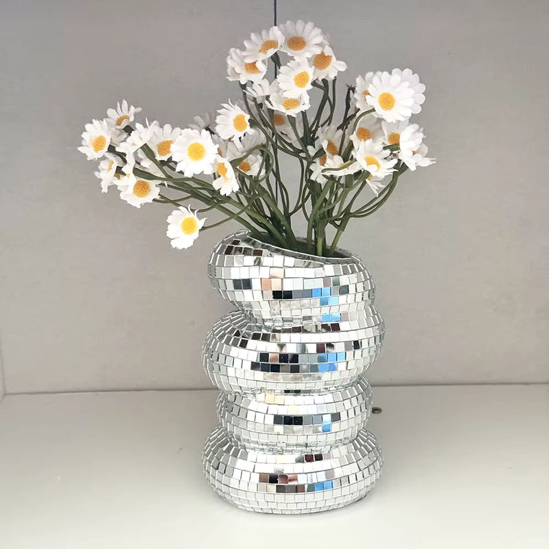 FngJiuyer Discokugel-Spiralvase aus Glas in Silber für Schnittblumen und Dekoration - Bild 5