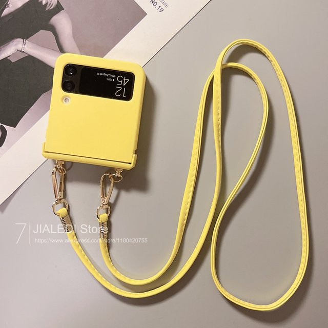 Crossbody Lanyard Hänger Handyhülle für Samsung Galaxy Z Flip 3 4 5 6 7 in Braun und Gelb - Bild 1