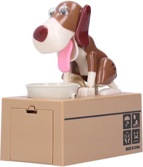 Niedriges Sparschwein in Welpenform für Kinder, Münzbox aus ABS in Weiß und Braun - Bild 1