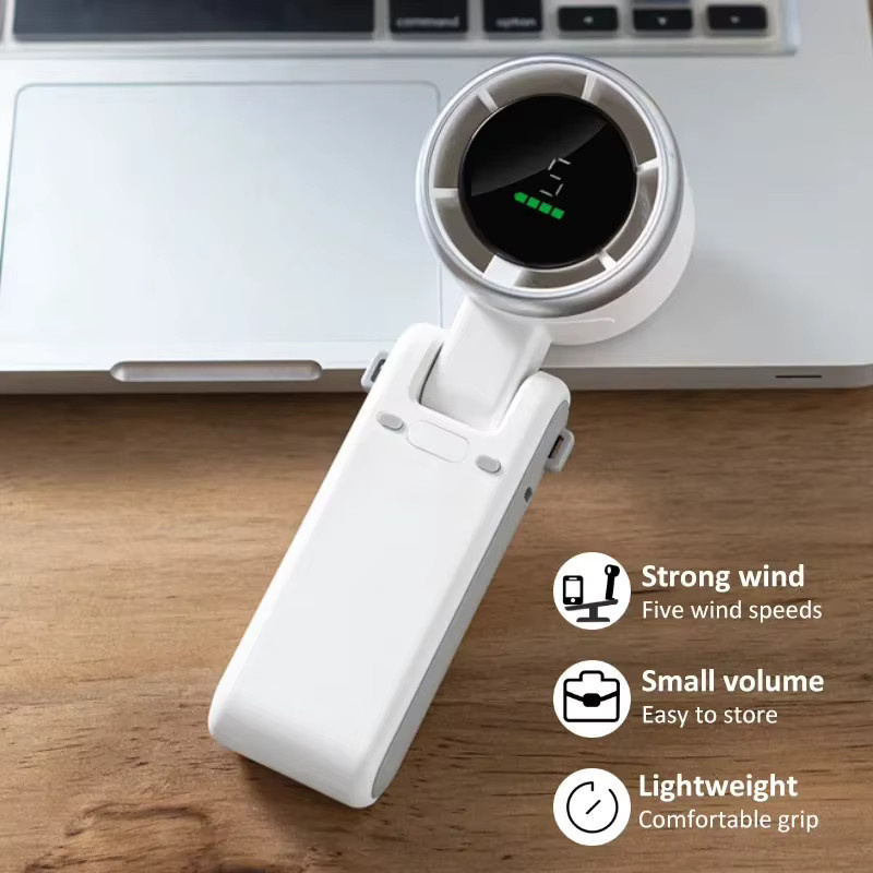 Bytelike Mini Handventilator mit HD-Display, 5 Stufen, faltbar und Type-C, inklusive Umhängeband in Schwarz oder Weiß - Bild 6